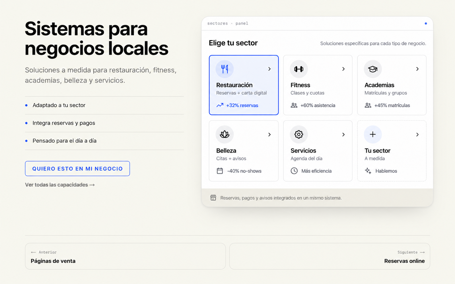 Sistemas para negocios locales — Vista de ejemplo